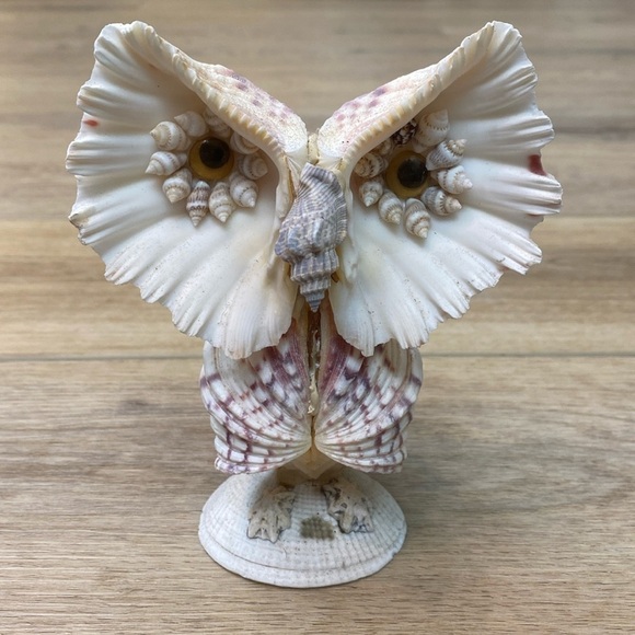 Handmade Owl‎ Figurine Sculpture Shells Coastal Abstract Vintage Folk Art - Picture 1 of 5